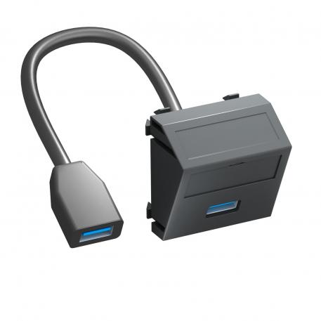 USB 2.0 / 3.0 lizdas, 1 modulis, kampinis išvadas, su jungiamuoju laidu juodai pilkas; RAL 7021